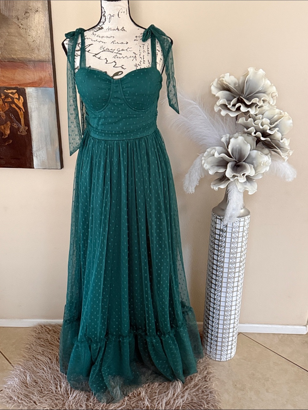 SHEIN Teal Swiss Dot Maxi Dress with Tie Straps